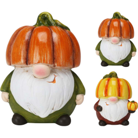 AUTUMN СТАТУЕТКА ГНОМ С ШАПКА ТИКВА 10.2/9.5/12 СМ АСОРТИ