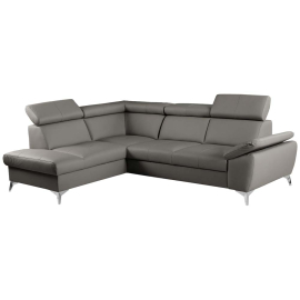 ЧЕРНА ЪГЛОВА ГАРНИТУРА МИО В ЕСТЕСТВЕНА КОЖА С ФУНКЦИЯ СЪН И ПОДГЛАВНИЦИ  252/197/82-95 СМ