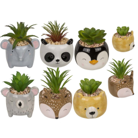 ANIMALS ИЗКУСТВЕНО РАСТЕНИЕ В КЕРАМИЧНА КАШПА ЖИВОТНИ 8/7/9.5 СМ АСОРТИ