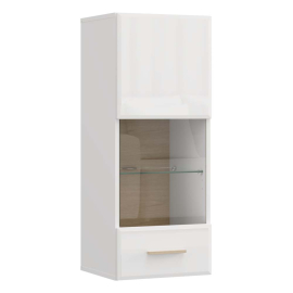 СТЕННА ВИТРИНА КАРЛО, БЯЛ ГЛАНЦ И СВЕТЪЛ ДЪБ 38.5/35/96 СМ