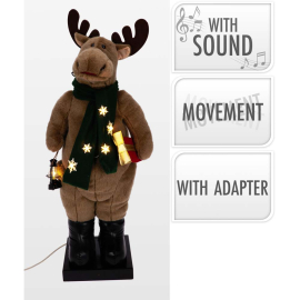 КОЛЕДНА ФИГУРА ЛОС С ДВИЖЕНИЕ, МУЗИКА И LED СВЕТЛИНА 45/35/110 СМ