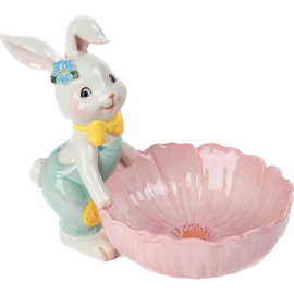 LUCKY RABBIT СТАТУЕТКА ЗАЙЧЕ ДЪРЖИ ЦВЕТЕ-КУПИЧКА 19.6/14.2/16.6 СМ