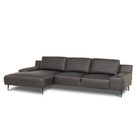 ЧЕРНА ХОЛНА ГАРНИТУРА ФОРМА С ДЕСЕН ПОДЛАКЪТНИК В ЕСТЕСТВЕНА КОЖА 162/324/85 СМ