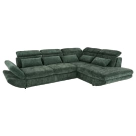 ЗЕЛЕНА ЪГЛОВА ХОЛНА ГАРНИТУРА ПАРК С ЛЯВ ПОДЛАКЪТНИК, ФУНКЦИЯ СЪН И РАКЛА 311/233/80 СМ