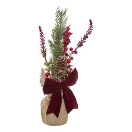 VELVET BOW КОЛЕДНА ДЕКОРАЦИЯ С КЛОНЧЕТА И ШИШАРКИ 34 СМ