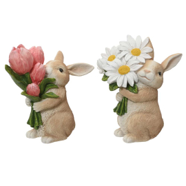 BUNNY СТАТУЕТКА ЗАЙЧЕ С БУКЕТ ЦВЕТЯ 19 СМ АСОРТИ