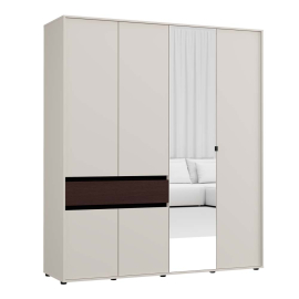 ЧЕТИРИКРИЛЕН ГАРДЕРОБ КОЛХИДА С ОГЛЕДАЛО И 1 ЧЕКМЕДЖЕ 182.5/54.5/210.5 СМ КАШМИР И ТЪМЕН ДЪРВЕСЕН