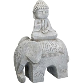 ГРАДИНСКА ФИГУРКА BUDDHA ON ELEPHANT 56CM GREY