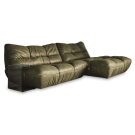 ЗЕЛЕНА УНИВЕРСАЛНА ЪГЛОВА ГАРНИТУРА В ЕСТЕСТВЕНА КОЖА ПЕЙШЪН 320/160/82СМ