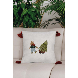 XMAS VINTAGE КОЛЕДНА ДЕКО ВЪЗГЛАВНИЦА С ЦИП 45/45СМ