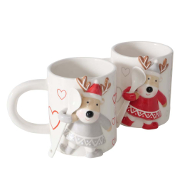 ЧАША ЗА ТОПЛИ НАПИТКИ С ЛЪЖИЧКА 400 МЛ АСОРТИ