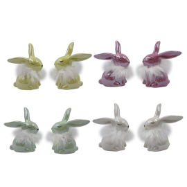 MODERN EASTER ДЕКО ЗАЙЧЕ С ПУХКАВА ЯКА 7.6/5.7/12.3 СМ АСОРТИ