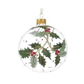 CLEAR HOLLY WITH BERRIES КОЛЕДНА ТОПКА 8 CM