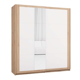 БЯЛ ДВУКРИЛЕН ГАРДЕРОБ КАРТЕНА С ПЛЪЗГАЩИ ВРАТИ И ОГЛЕДАЛО 195/95/217,5 СМ