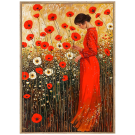 WOMAN IN RED DRESS СТЪКЛЕНА КАРТИНА С РАМКА 50/70 СМ