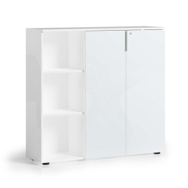 БЯЛ ОФИС ШКАФ СЪС СТЪКЛЕНИ ВРАТИ И ЕТАЖЕРКА ПАДУА 120/34/113 СМ