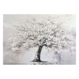 WHITE TREE КАРТИНА КАНАВА С РЪЧНО РИСУВАНИ ЕЛЕМЕНТИ 70/100 СМ