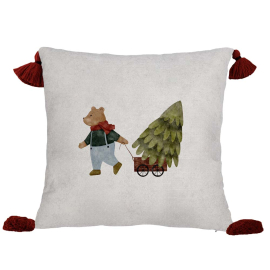 XMAS VINTAGE КОЛЕДНА ДЕКО ВЪЗГЛАВНИЦА С ЦИП 45/45СМ