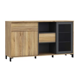 САУТ БИЙЧ КОМОД С 2 ВРАТИ И 2 ЧЕКМЕДЖЕТА С ПУШ МЕХАНИЗЪМ 147/42/82,4 СМ  ДЪБ МАУВЕЛА/АНТРАЦИТ/ ЧЕРНИ МЕТАЛНИ КРАКА