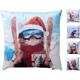XMAS ANIMAL SKIING ДЕКОРАТИВНА ВЪЗГЛАВНИЦА 40/40 СМ АСОРТИ