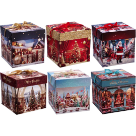 КОЛЕДНА КУТИЯ ЗА ПОДАРЪЦИ 22/22/22 СМ АСОРТИ