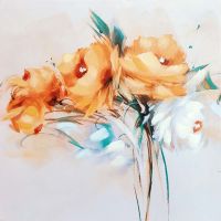 ORANGE FLOWERS КАРТИНА С МАСЛЕНИ БОИ 60/60 СМ - Картини с цветя