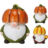 AUTUMN СТАТУЕТКА ГНОМ С ШАПКА ТИКВА 10.2/9.5/12 СМ АСОРТИ - 