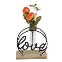 LOVE МЕТАЛНА СТОЙКА ЗА ЦВЕТЯ С ДЪРВ.ОСНОВА 5.8/13.5/13 CM - Разпродажба