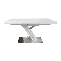 БЯЛА РАЗТЕГАТЕЛНА ТРАПЕЗНА МАСА СЪС ЗАКАЛЕНО СТЪКЛО РЕЙН 160/90/76 СМ